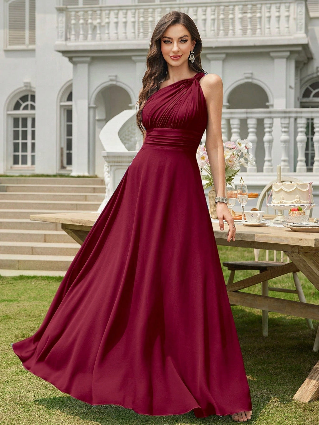 Volly Toych Light Pink Pleated A-Line Chiffon Dress, Elegant Flared Formal Bridesmaid Gown, Suitable For - image 13