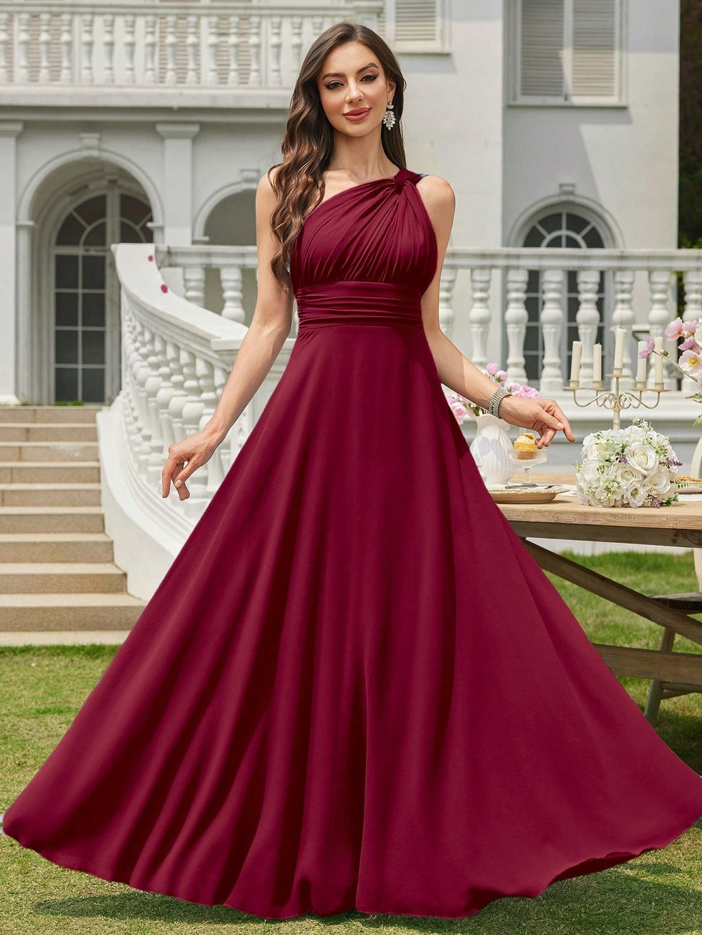 Volly Toych Light Pink Pleated A-Line Chiffon Dress, Elegant Flared Formal Bridesmaid Gown, Suitable For - image 15