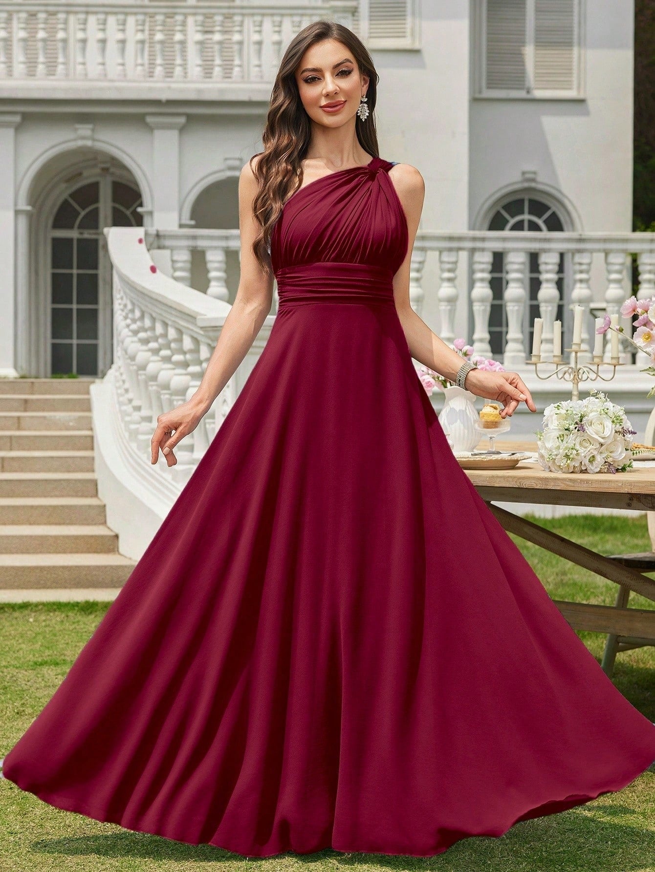 Volly Toych Light Pink Pleated A-Line Chiffon Dress, Elegant Flared Formal Bridesmaid Gown, Suitable For - image 15