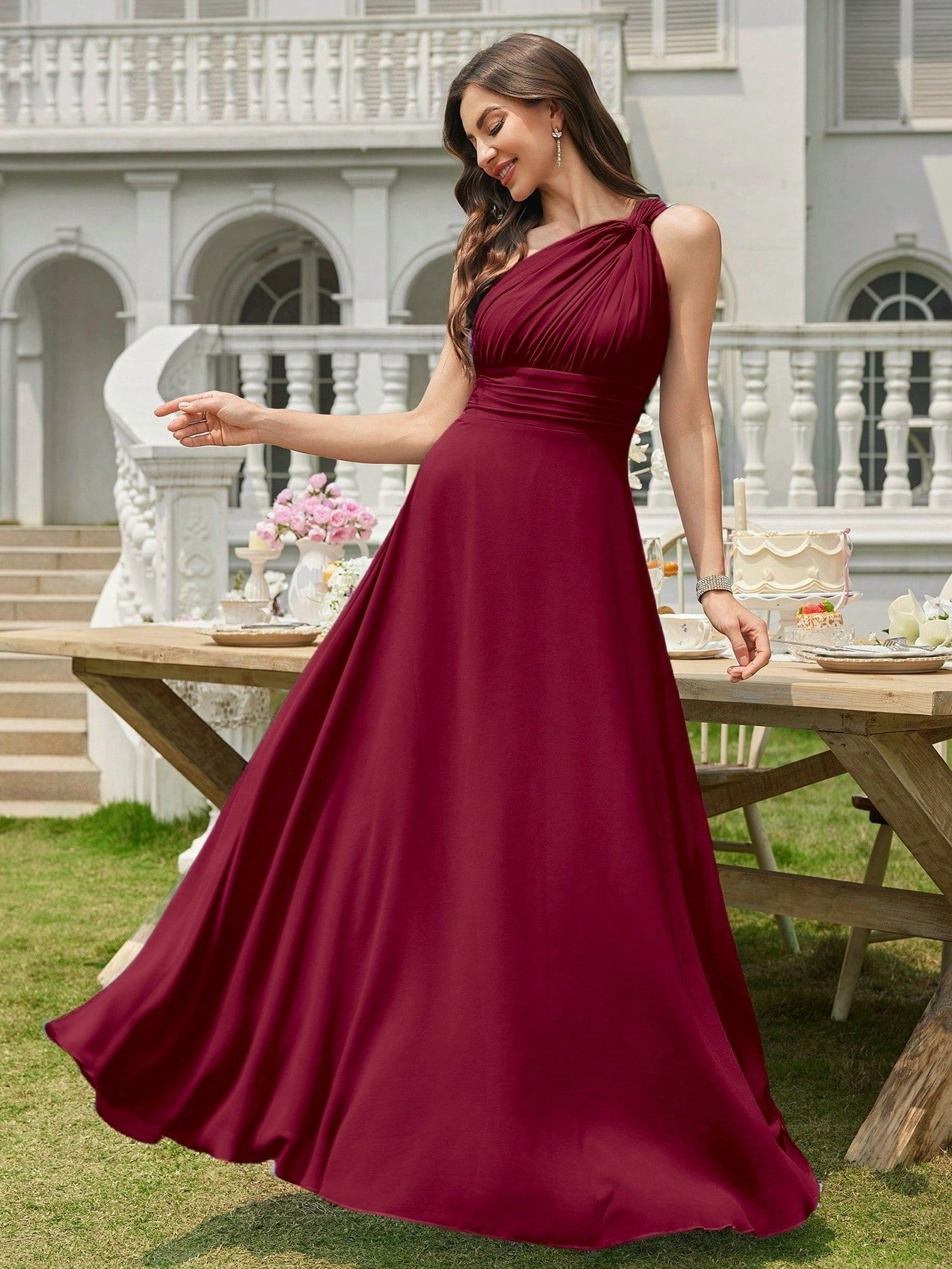 Volly Toych Light Pink Pleated A-Line Chiffon Dress, Elegant Flared Formal Bridesmaid Gown, Suitable For - image 14