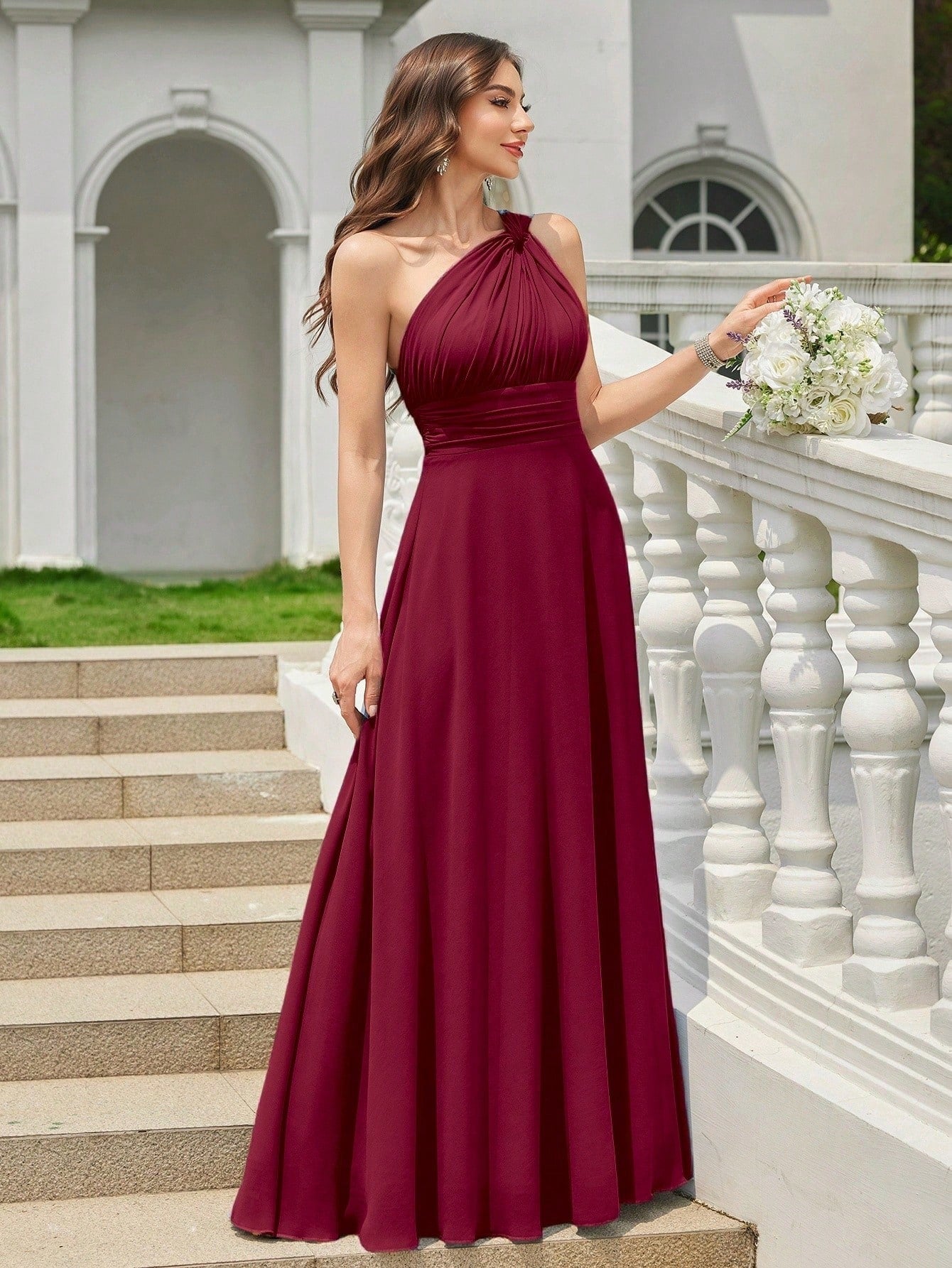 Volly Toych Off-The-Shoulder Ruched Chiffon Elegant Long Formal