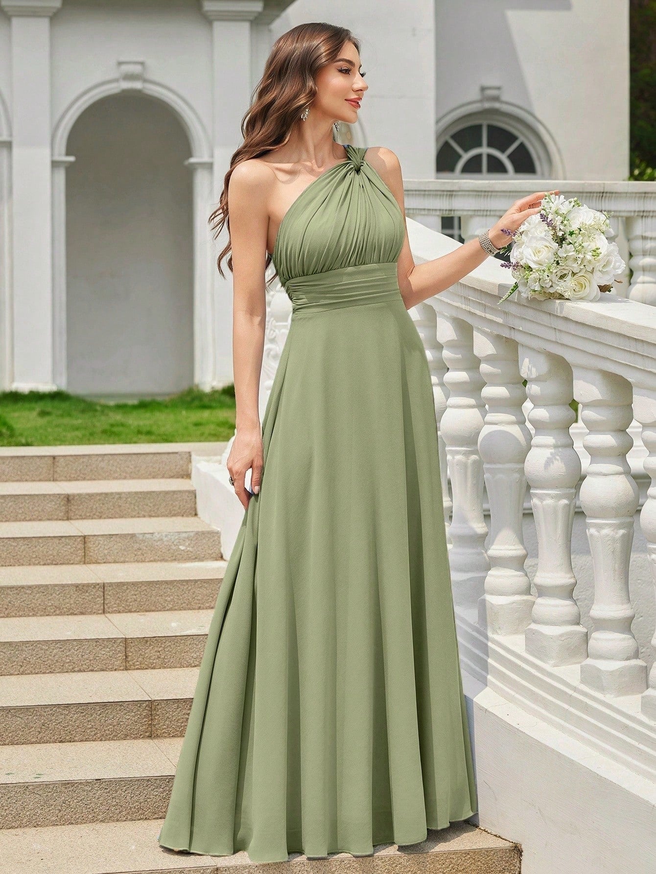 Volly Toych Off-The-Shoulder Ruched Chiffon Elegant Long Formal