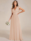 Asymmetric Ruffle Sleeve V-Neck Chiffon Green Bridesmaid Dress, Suitable For Weddings, Birthdays, Parties