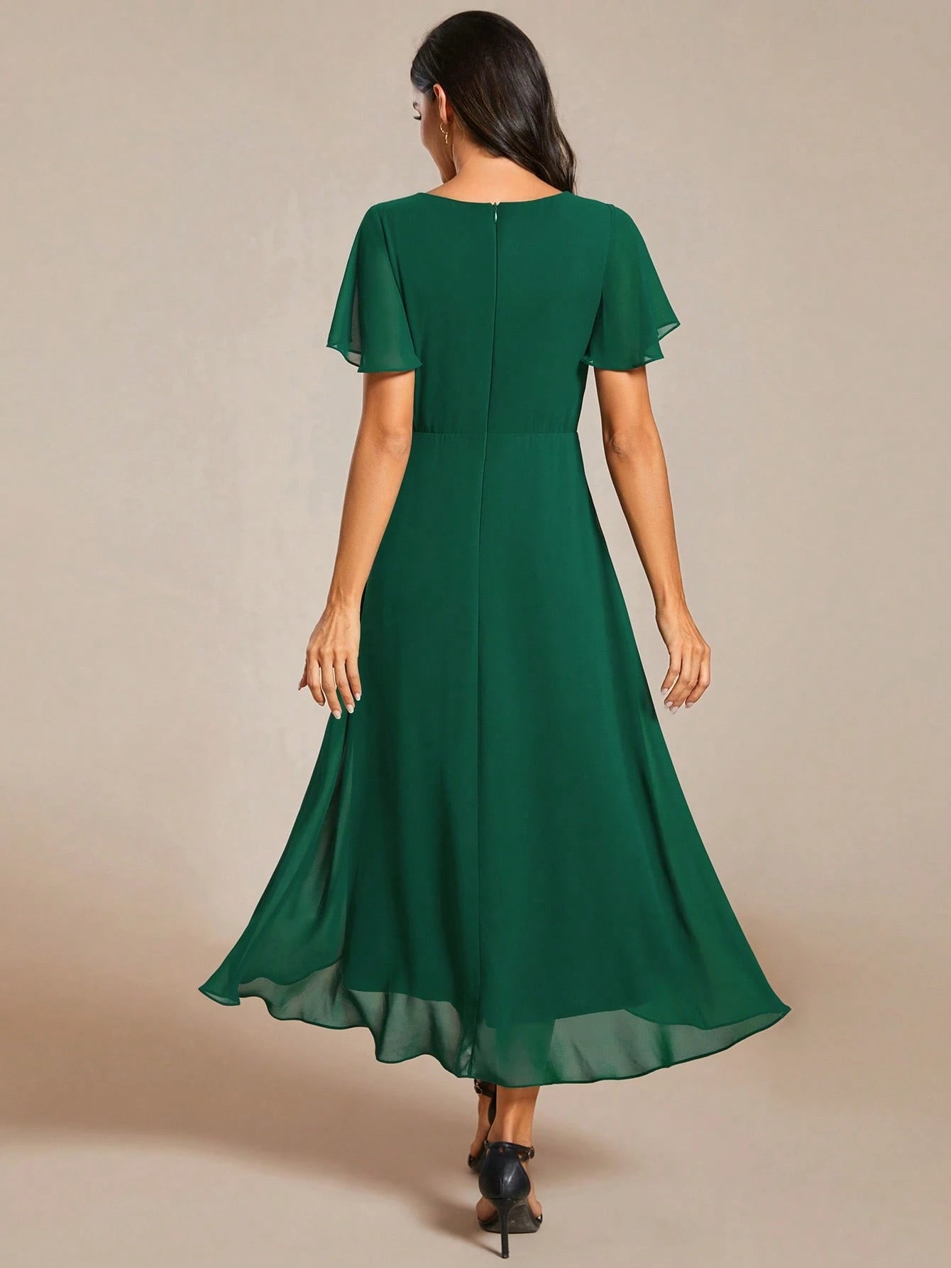 EVERPRETTY Summer Elegant Chiffon V-Neck Ruched Mint Green Bridesmaid Dress, Wedding Guest Dress, Soft - image 10