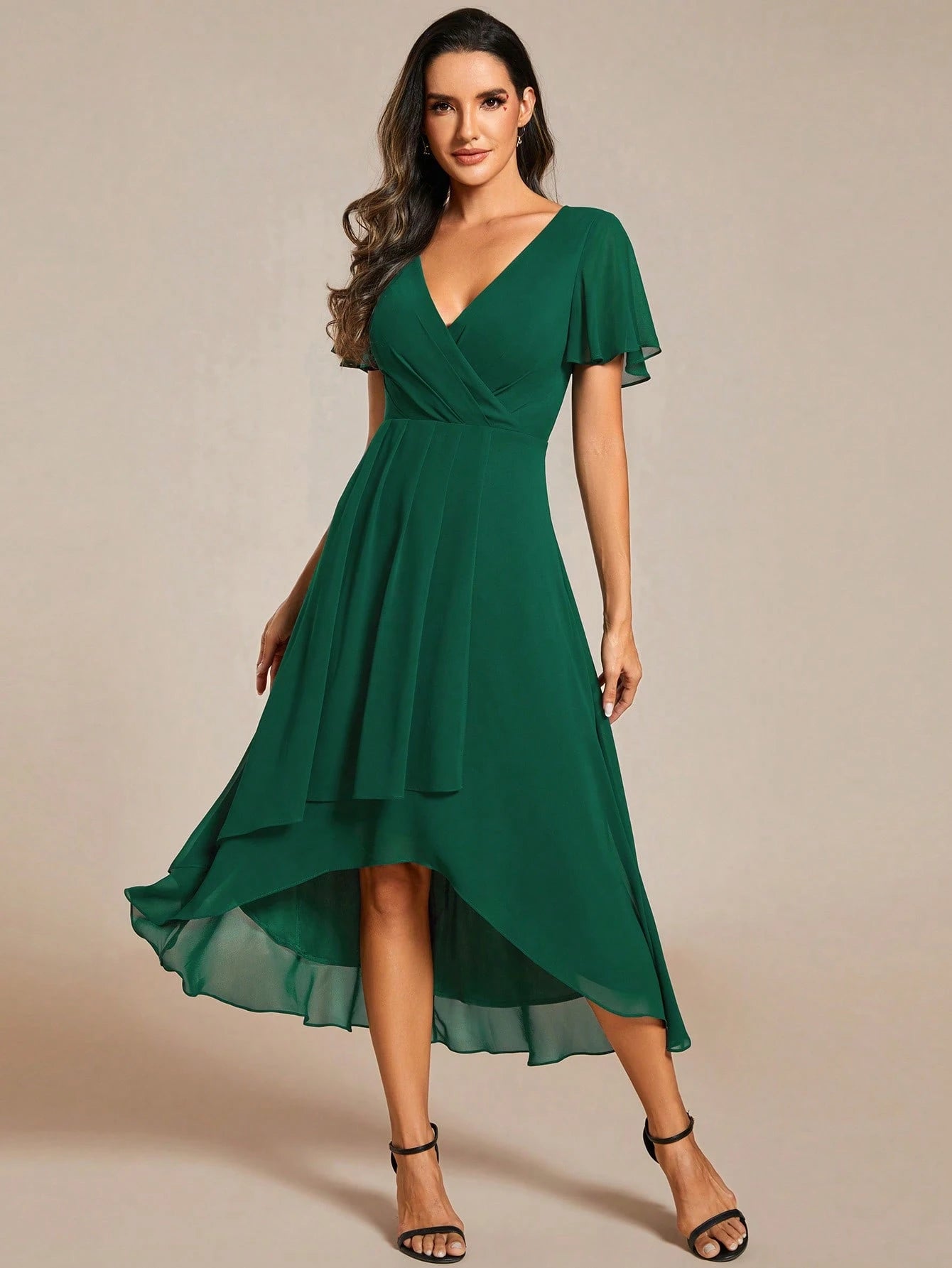 EVERPRETTY Summer Elegant Chiffon V-Neck Ruched Mint Green Bridesmaid Dress, Wedding Guest Dress, Soft - image 9