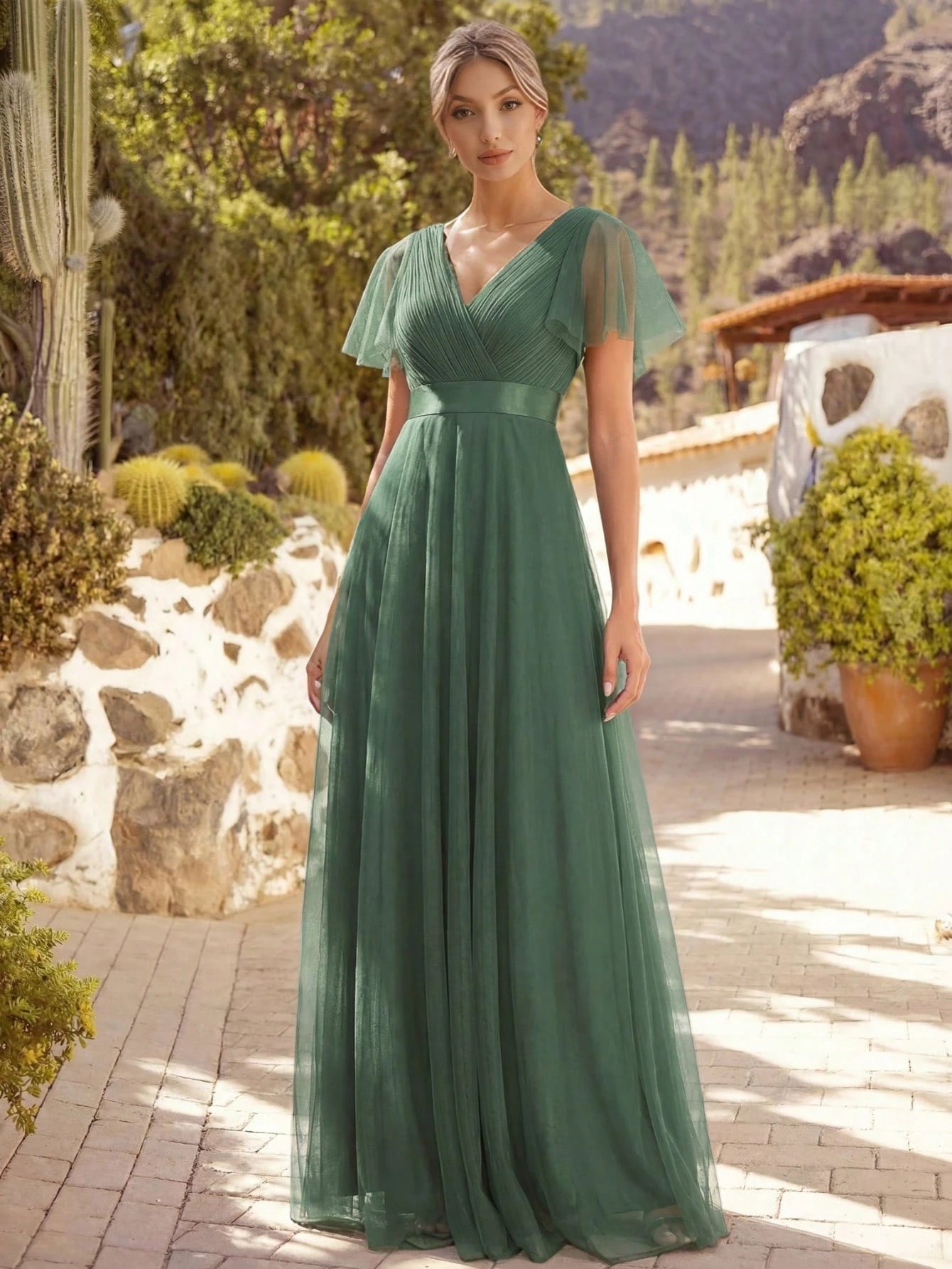 EVERPRETTY Romantic V-Neck A-Line Chiffon Pink Bridesmaid Dress, Suitable For Wedding Guests, Formal - image 18