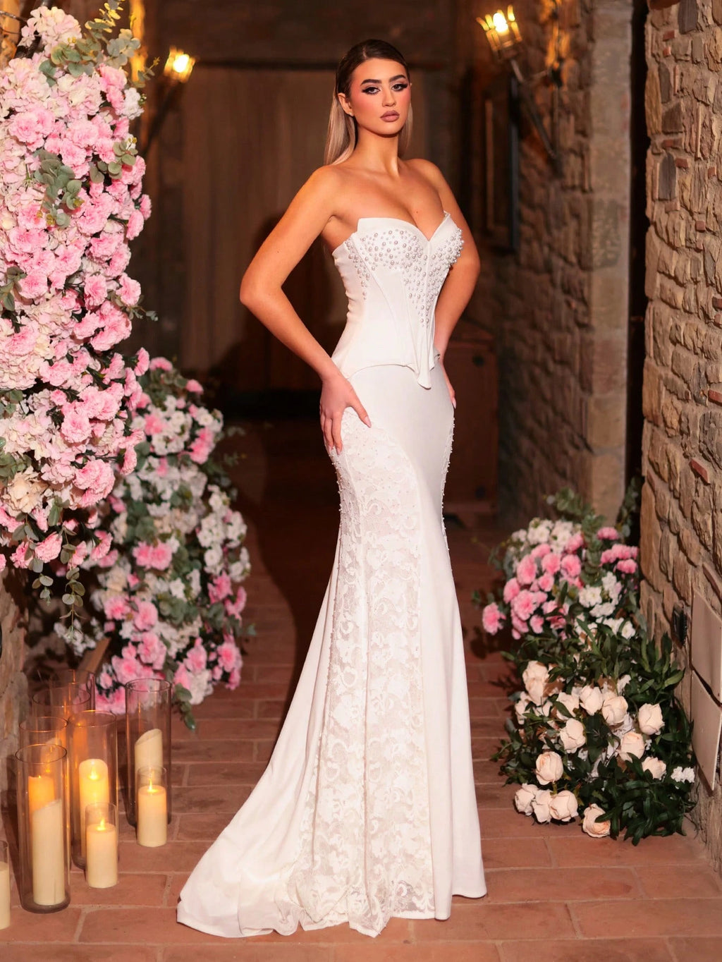 Glamrae White Summer Elegant Formal Party Wedding Mermaid Dress,Luxurious Pearl Beaded Lace Patchwork - image 7