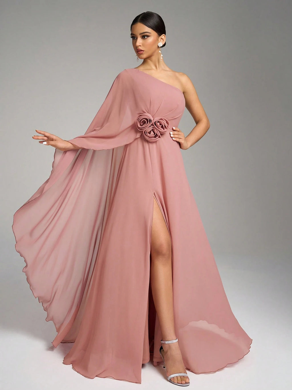 SUPGIR Floral Decor Slit Maxi Chiffon Dress With Shoulder Strap & Flounce Sleeve Wedding Spring - image 2