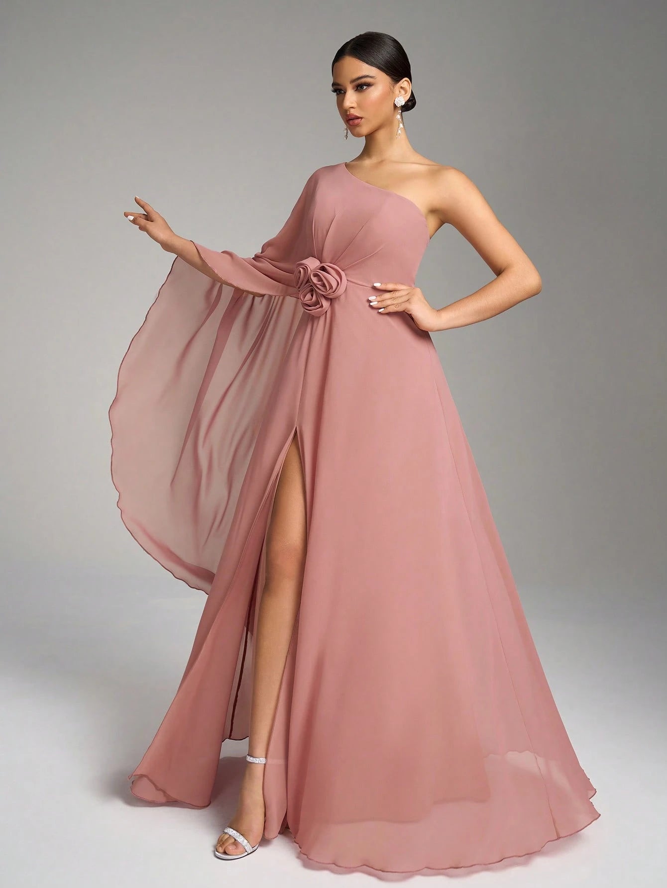 SUPGIR Floral Decor Slit Maxi Chiffon Dress With Shoulder Strap & Flounce Sleeve Wedding Spring - image 10