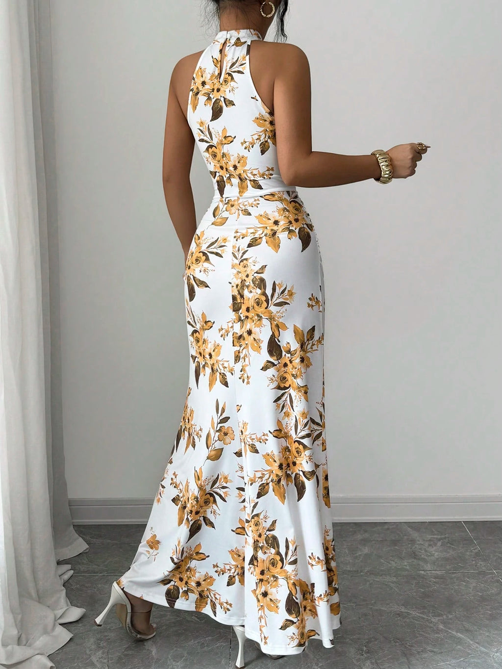 Women's Long Ditsy Floral Dress, Waist-Cinching Bodycon Dress, Versatile Style, Elegant And Youthful, - image 2