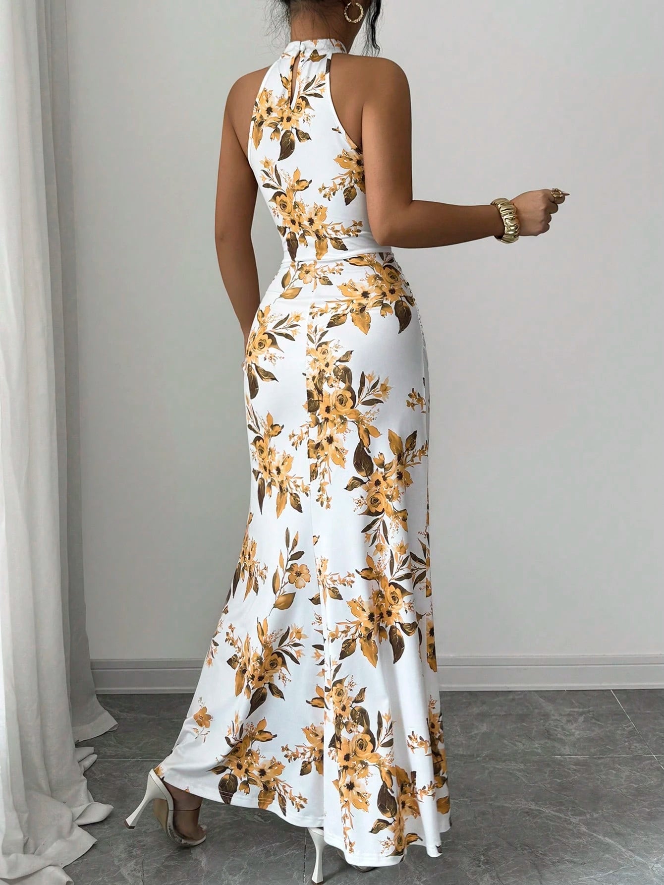 Women's Long Ditsy Floral Dress, Waist-Cinching Bodycon Dress, Versatile Style, Elegant And Youthful, - image 2