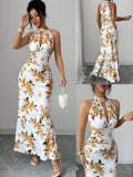 Women's Long Ditsy Floral Dress, Waist-Cinching Bodycon Dress, Versatile Style, Elegant And Youthful,