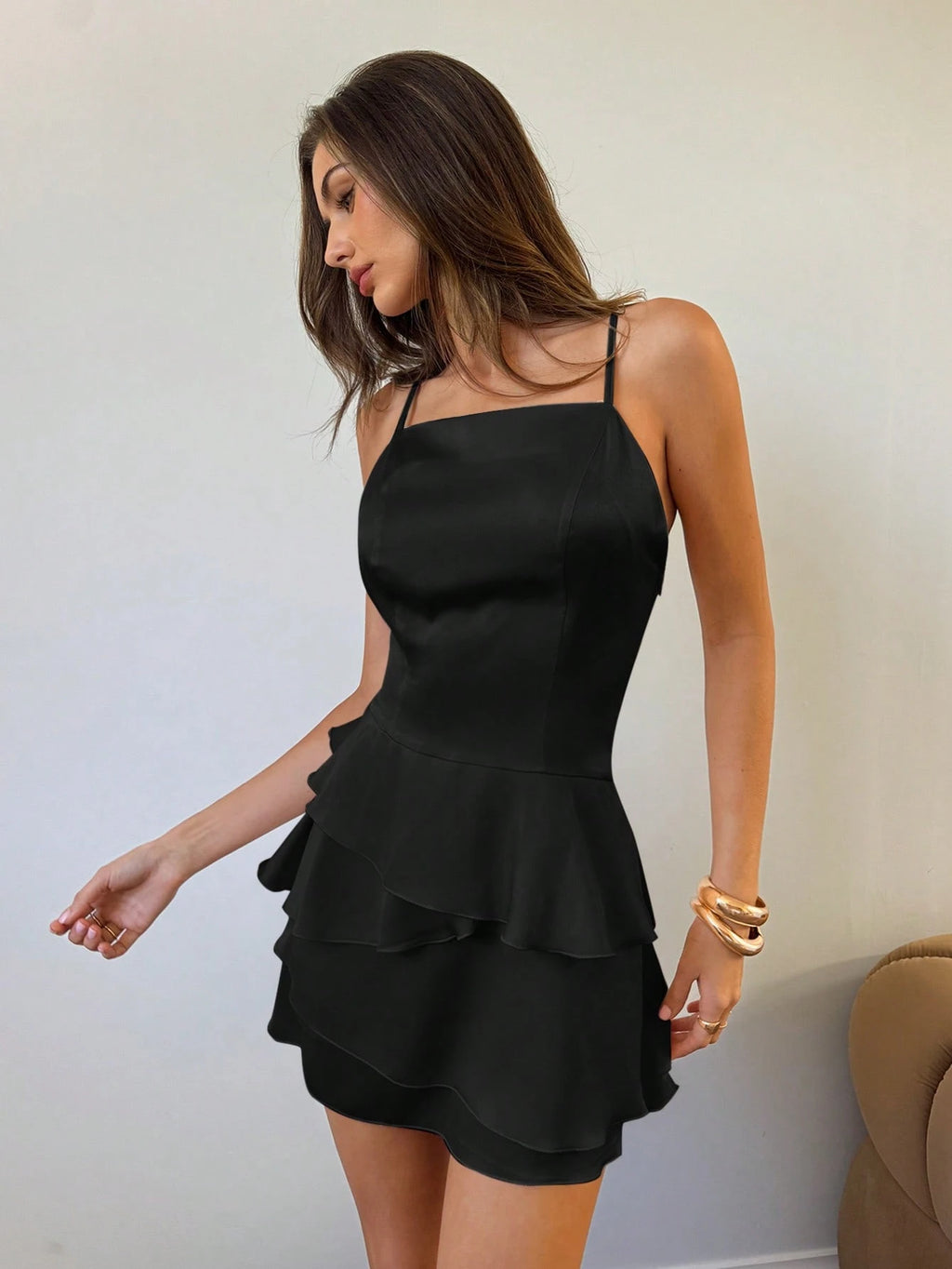 Aloruh Women's New Solid Coffee Color Slip Dress With Detachable Shawl, Sexy Cute Retro Romantic Date Mini - image 13