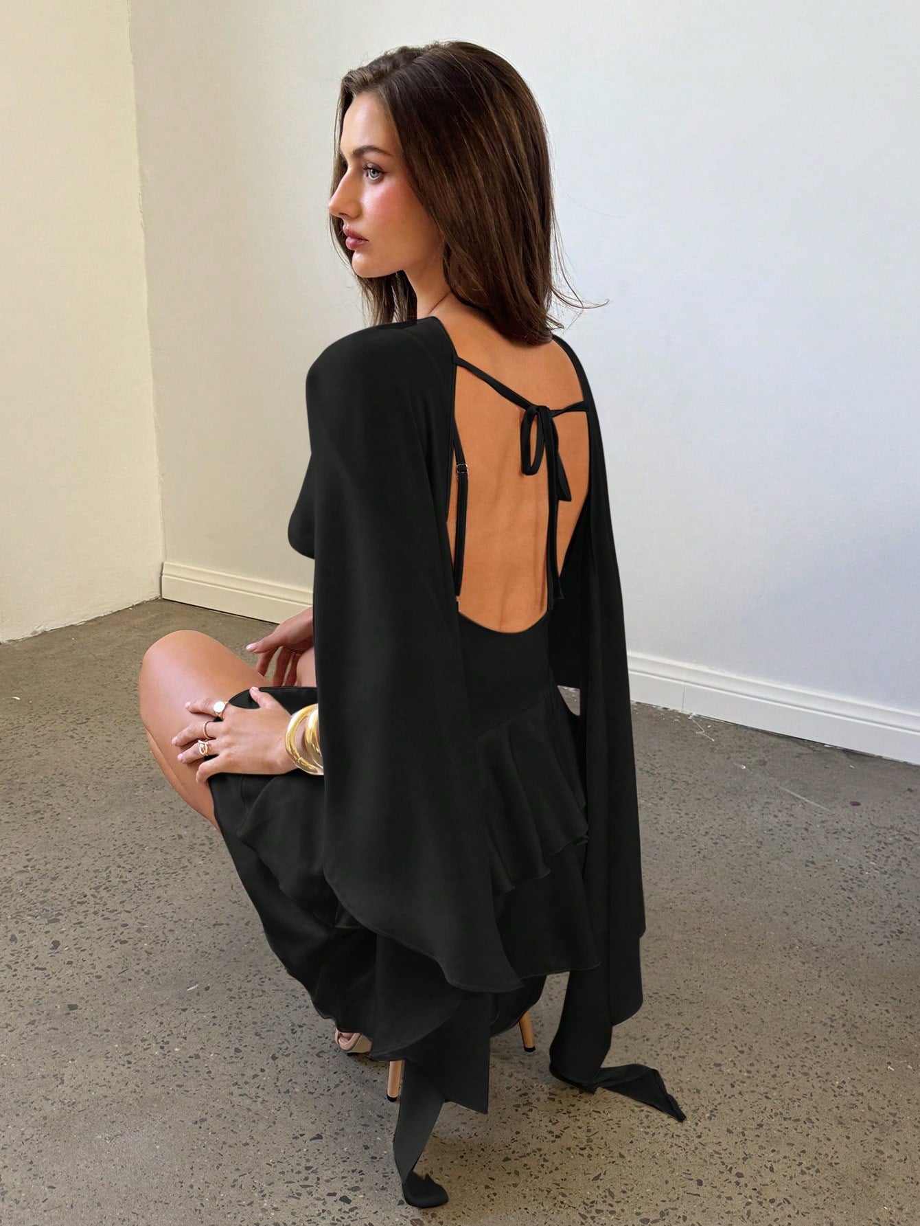 Aloruh Women's New Solid Coffee Color Slip Dress With Detachable Shawl, Sexy Cute Retro Romantic Date Mini - image 17