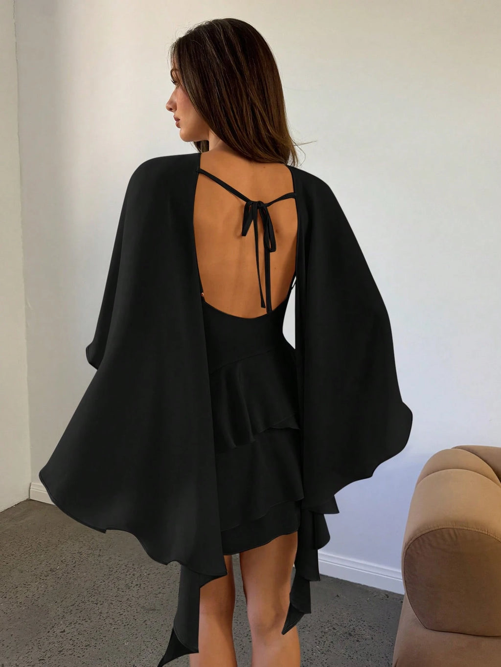 Aloruh Women's New Solid Coffee Color Slip Dress With Detachable Shawl, Sexy Cute Retro Romantic Date Mini - image 18
