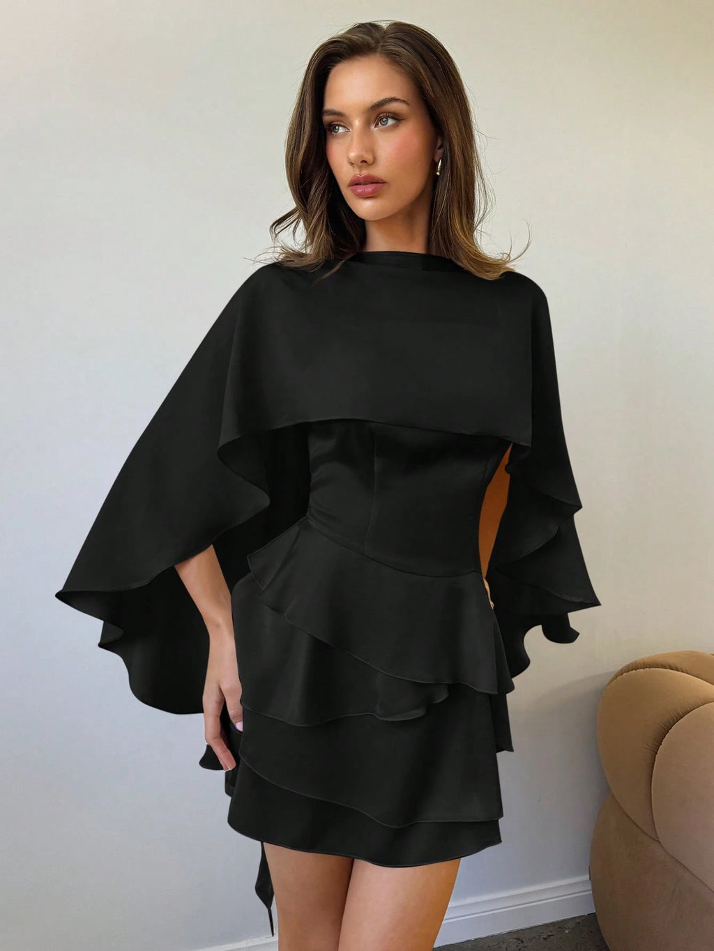 Aloruh Women's New Solid Coffee Color Slip Dress With Detachable Shawl, Sexy Cute Retro Romantic Date Mini - image 19