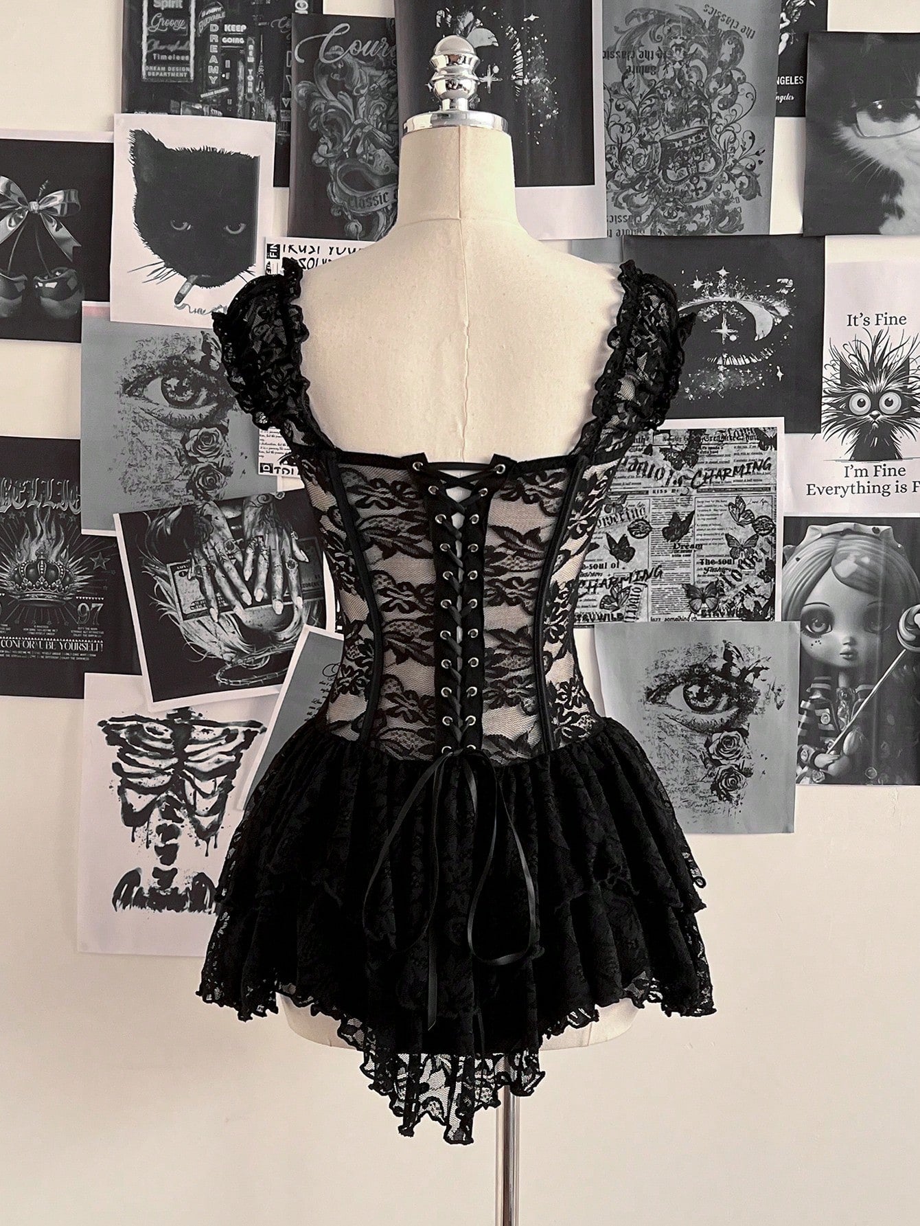 Attitoon Women's Casual Vintage Corset Lace Fitted Asymmetrical Hem