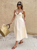 Frenchy Women's Backless Tie Up Spaghetti Strap Mid Calf Length