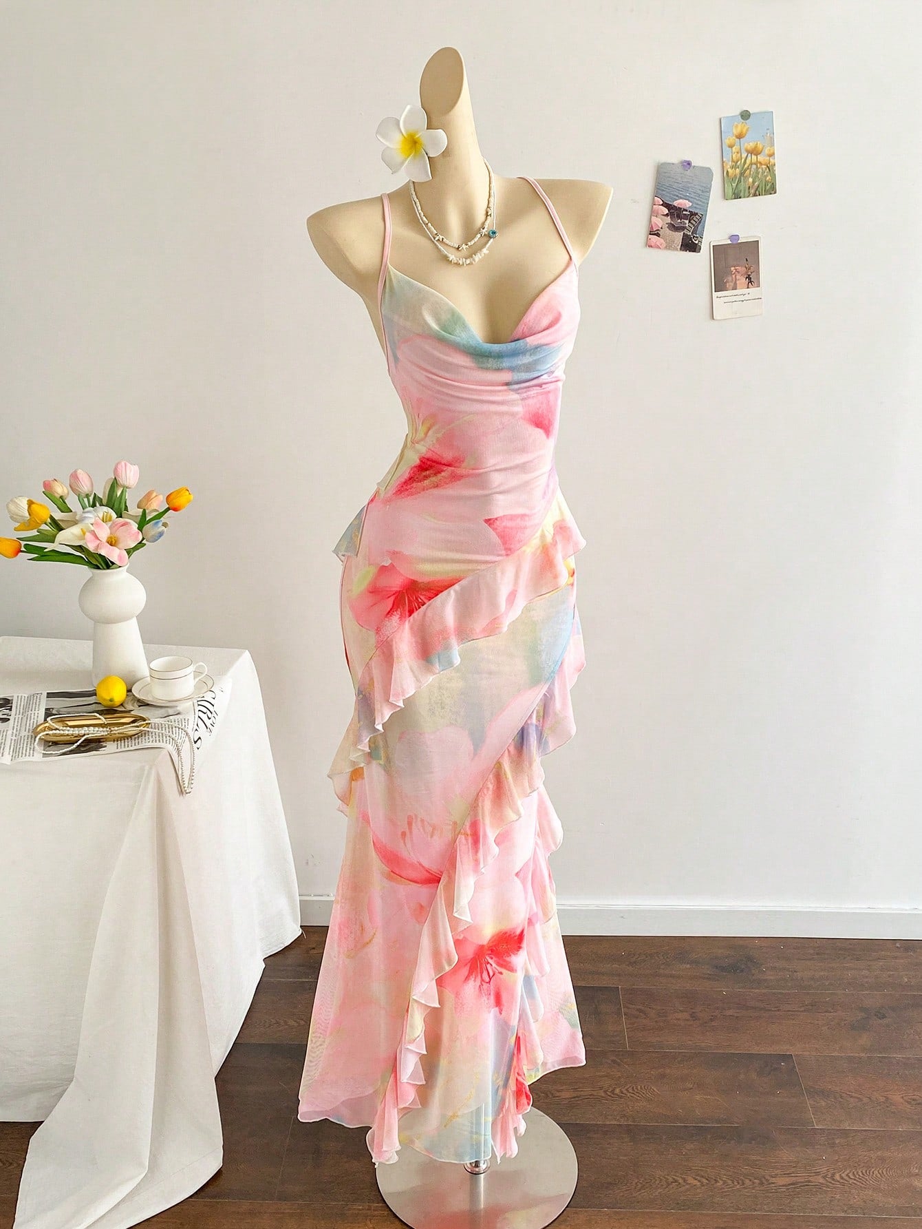 Soleia Women's Colorful Vintage Floral Print Draped Neck Layered