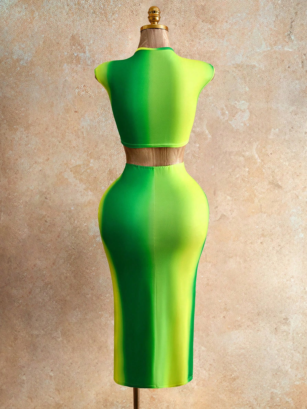 Mistrie Women's Green Summer Chic Party Night Tie-Dye Print Hollow