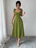 Elenzga Sleeveless Tie-Up Cinched Waist A-Line Elegant Romantic Women Dress