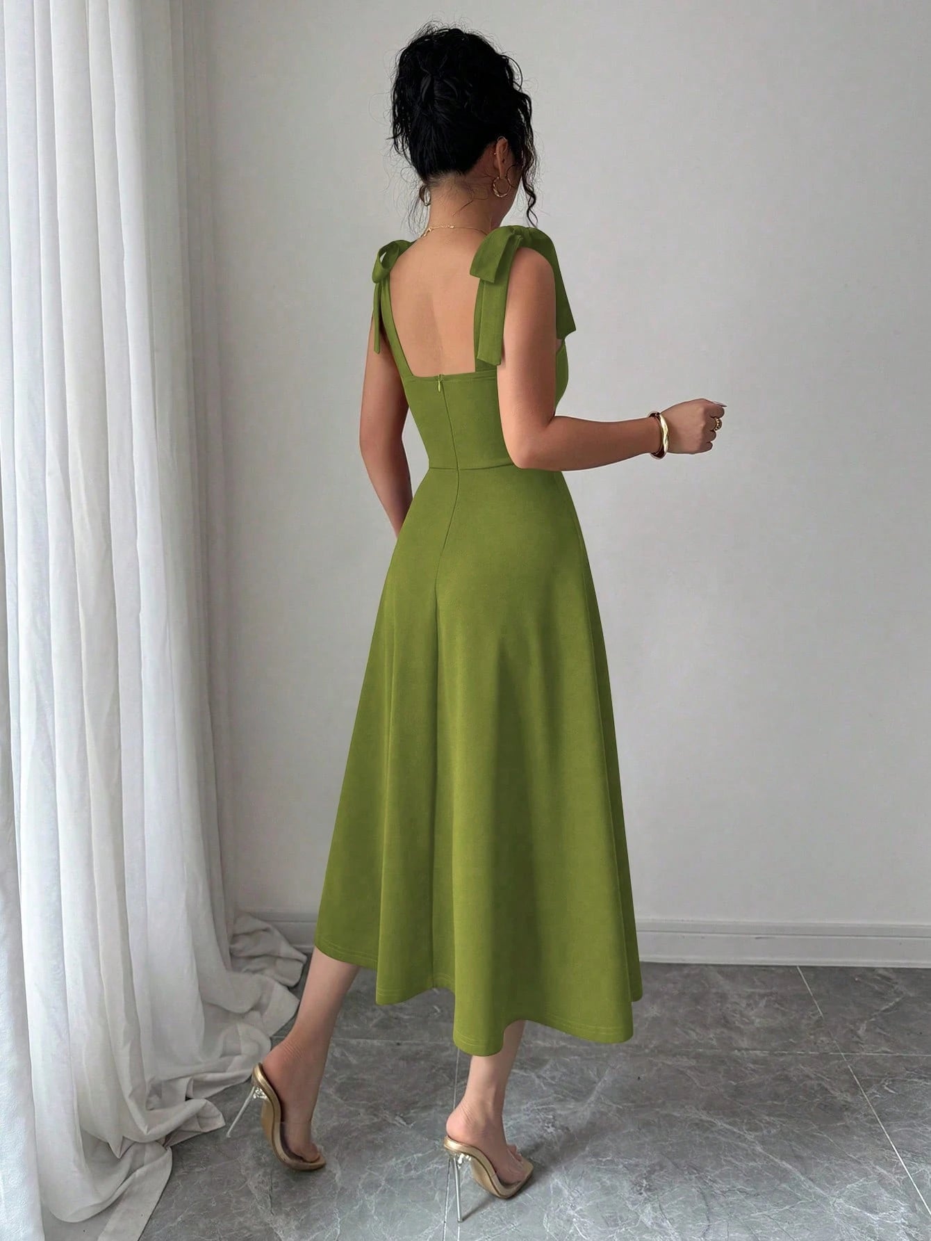 Elenzga Sleeveless Tie-Up Cinched Waist A-Line Elegant Romantic Women Dress - image 2