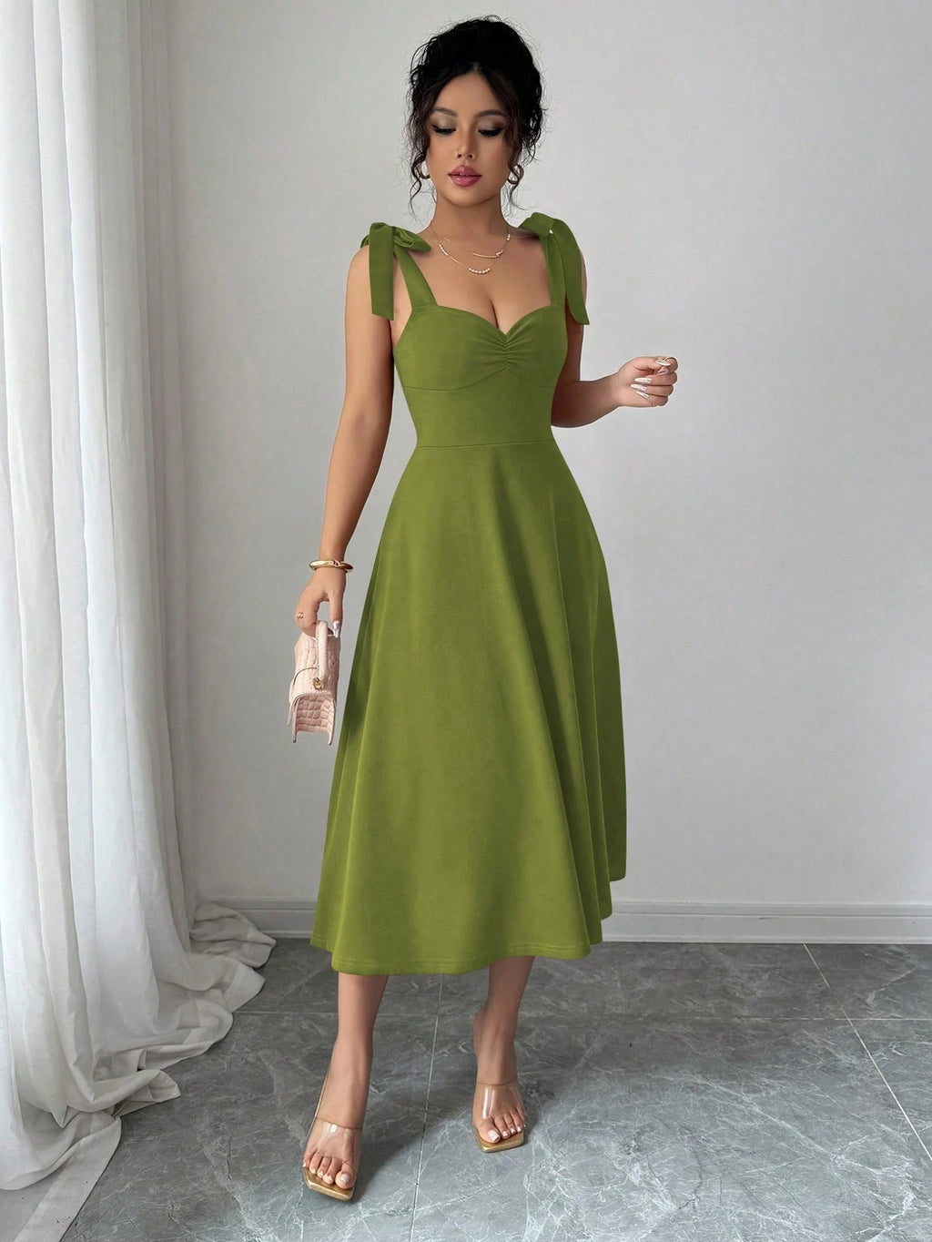 Elenzga Sleeveless Tie-Up Cinched Waist A-Line Elegant Romantic Women Dress - image 3