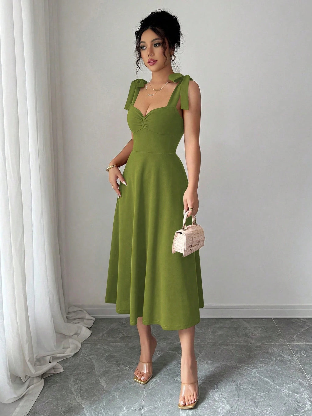 Elenzga Sleeveless Tie-Up Cinched Waist A-Line Elegant Romantic Women Dress - image 4