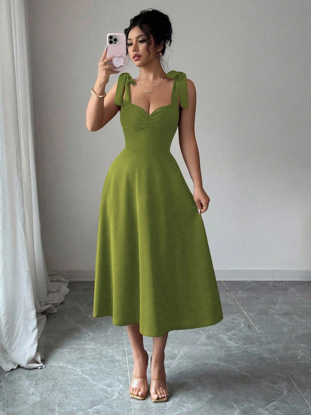 Elenzga Sleeveless Tie-Up Cinched Waist A-Line Elegant Romantic Women Dress - image 5