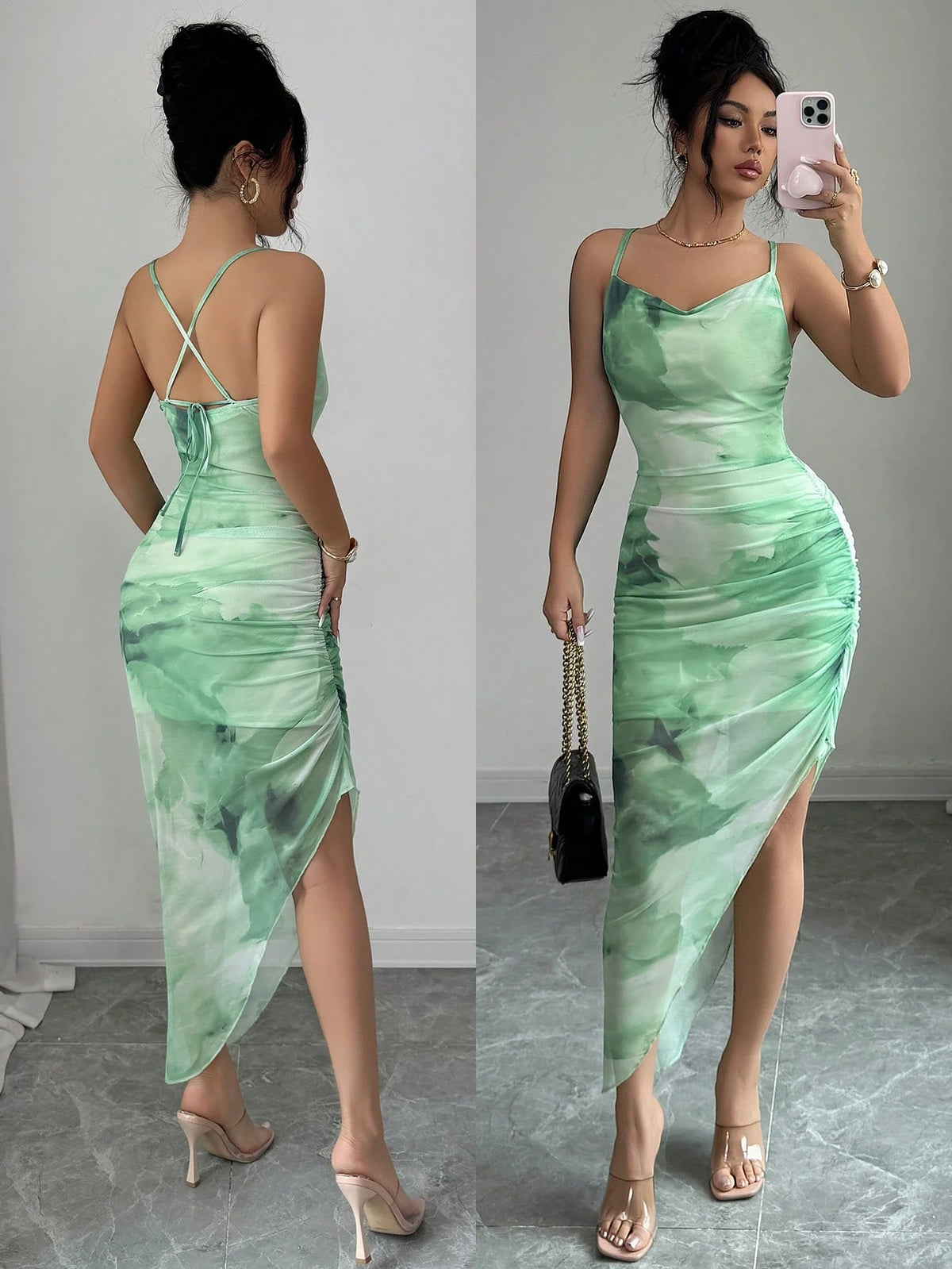 Women's Luxury Summer Evening Dress, Tie Dye Printed Draped