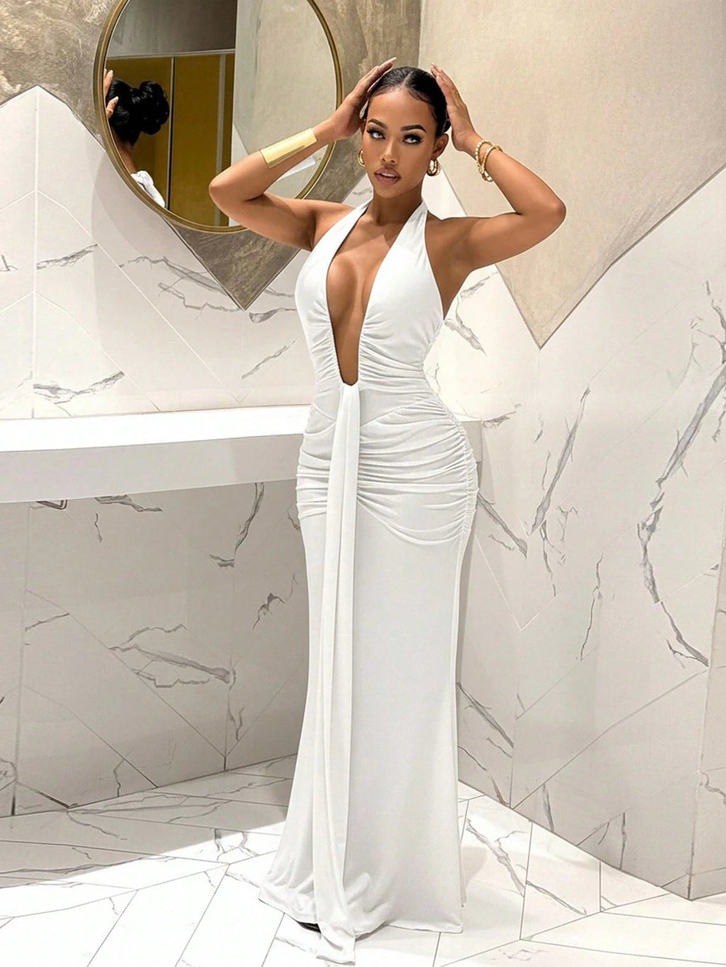 Slaydiva 2025 New Elegant Sexy Deep V-Neck Mermaid Dress, Suitable