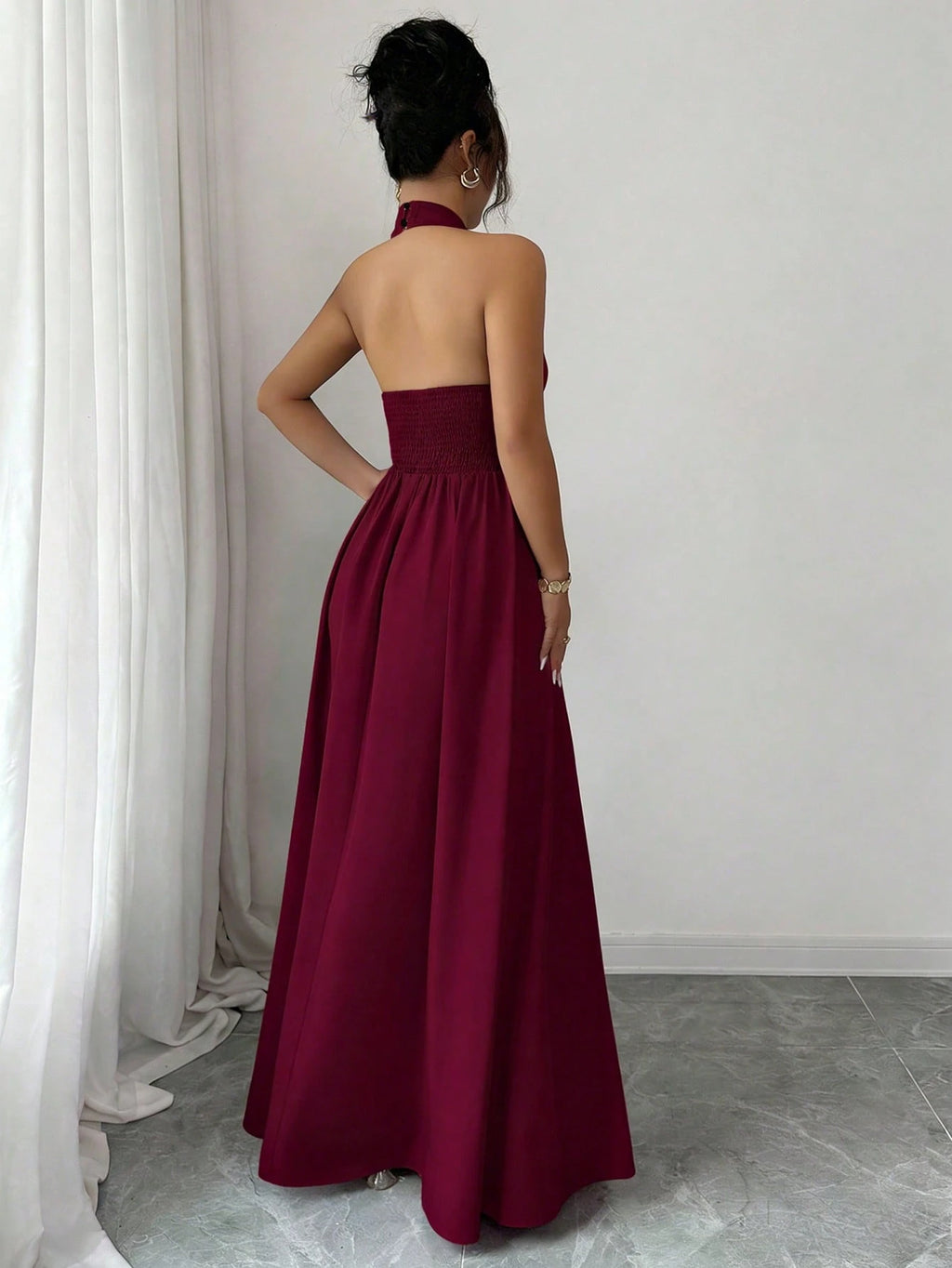 Rafferiza Women's Lilac Purple Elegant Party Dress,Summer V-Neck Halter Waist Hollow Design Pleated Maxi - image 19
