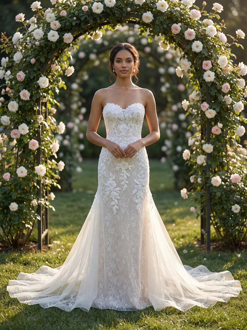 YOUKEFEIER 2025 Sexy Strapless Heart-Shaped Lace Embroidered Sequin Mermaid Hem Contrast Color Long Wedding - image 4