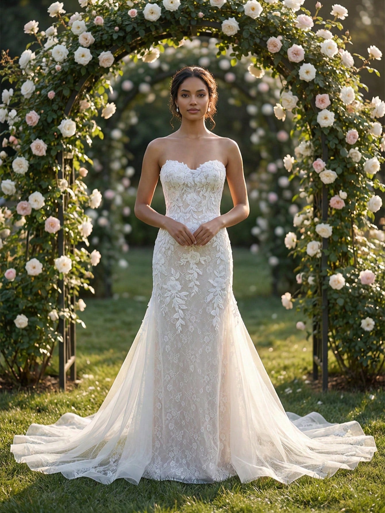 YOUKEFEIER 2025 Sexy Strapless Heart-Shaped Lace Embroidered Sequin Mermaid Hem Contrast Color Long Wedding - image 4
