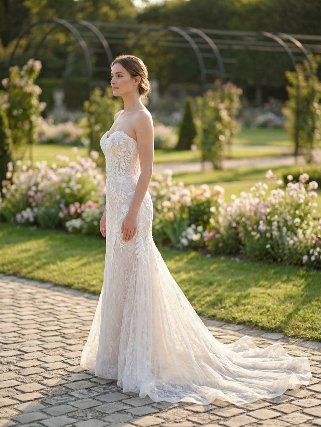 YOUKEFEIER 2025 Sexy Strapless Heart-Shaped Lace Embroidered Sequin Mermaid Hem Contrast Color Long Wedding - image 5