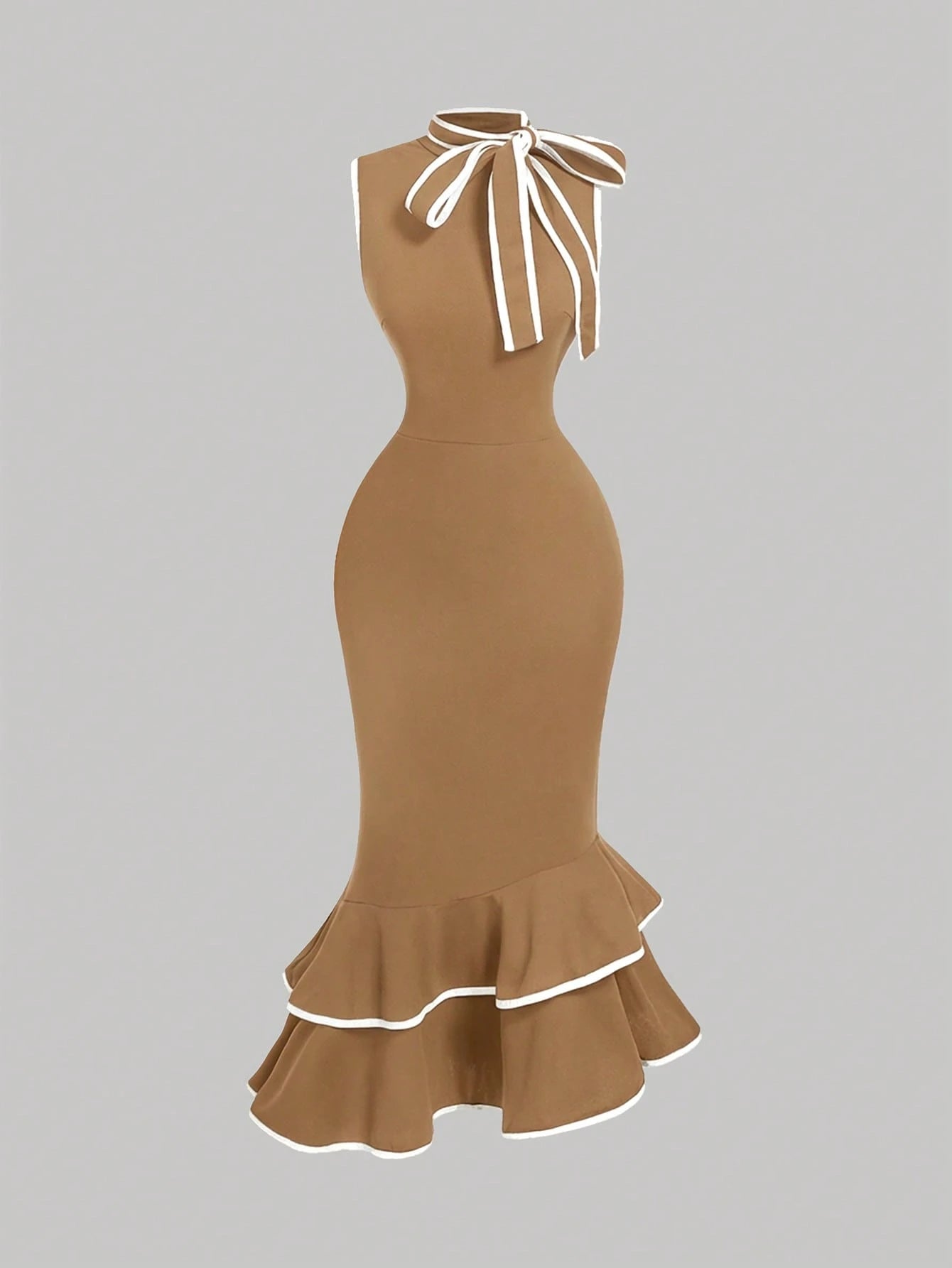 MOD Women's Sleeveless Midi Dress With Tie Neck, Black Bow And White,