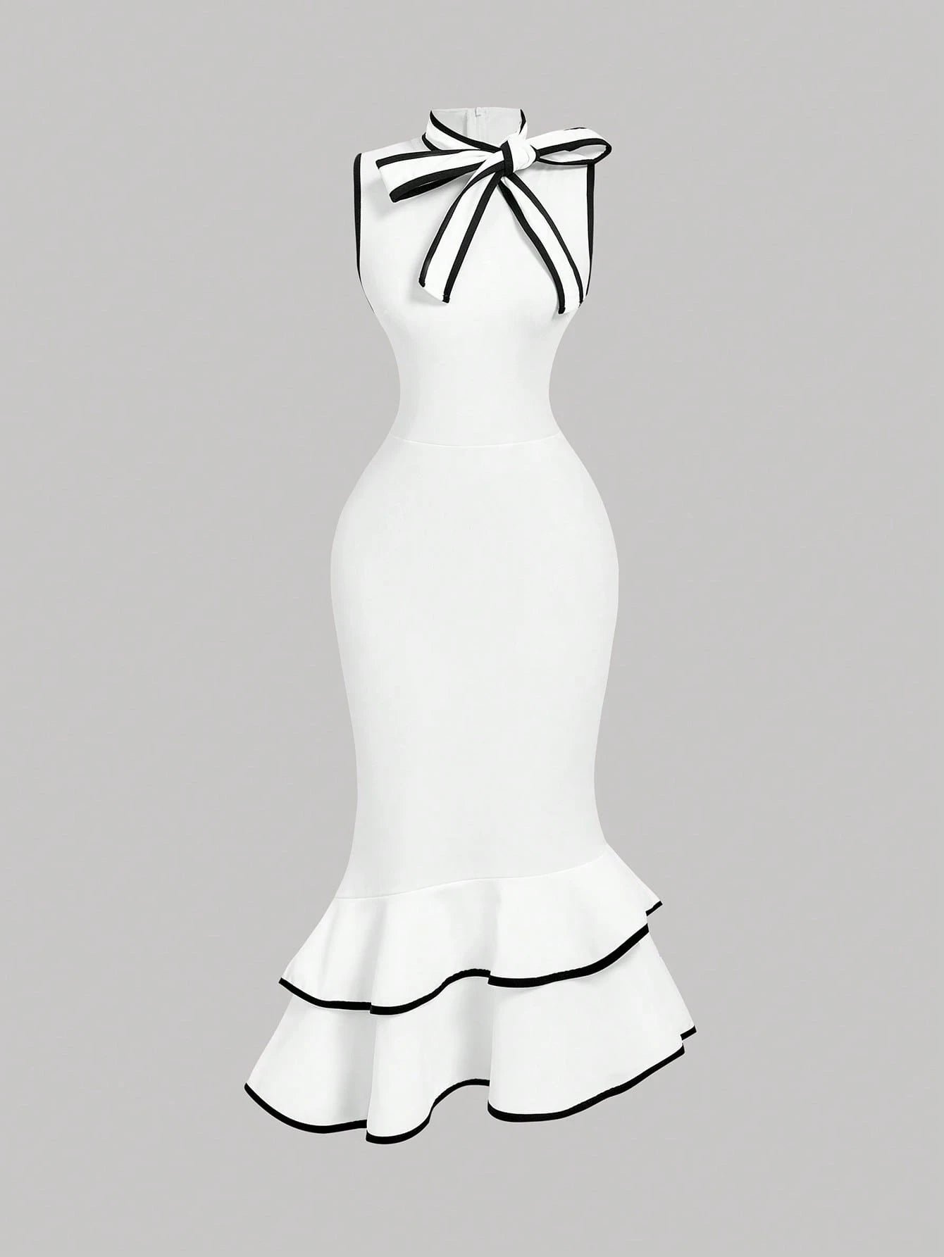 MOD Women's Sleeveless Midi Dress With Tie Neck, Black Bow And White,