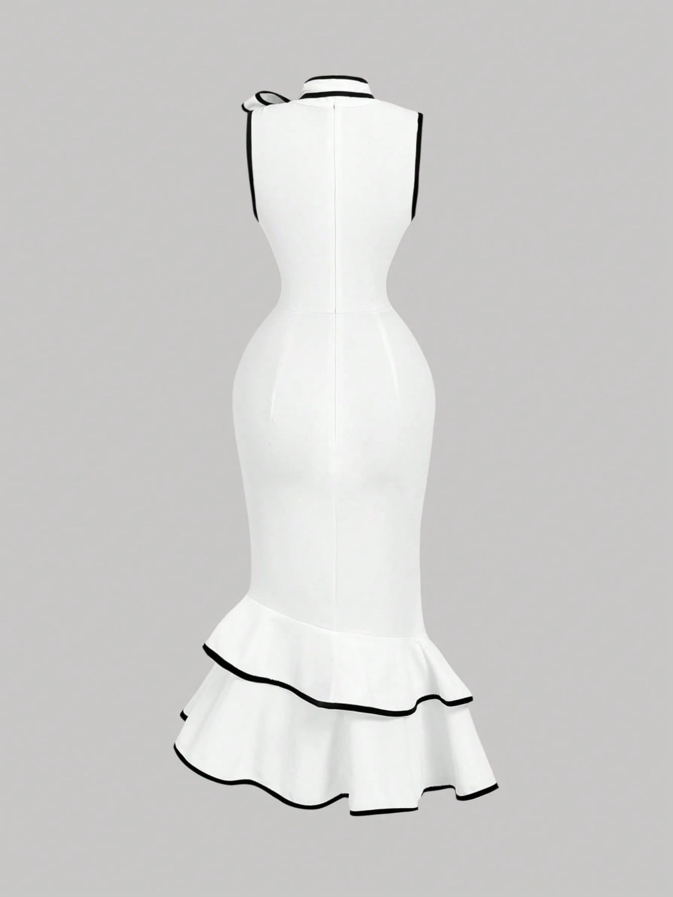 MOD Women's Sleeveless Midi Dress With Tie Neck, Black Bow And White,