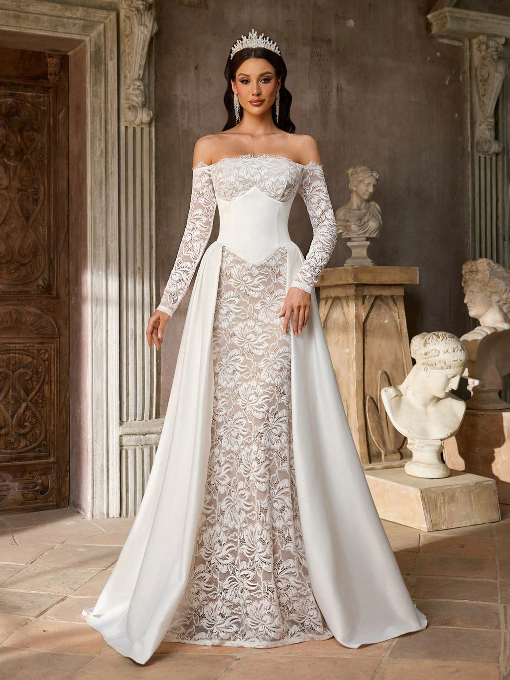 Aureia White Summer Elegant Formal Party Wedding Dress,Luxury French Embroidery Lace Eyelash Collar Boned - image 5