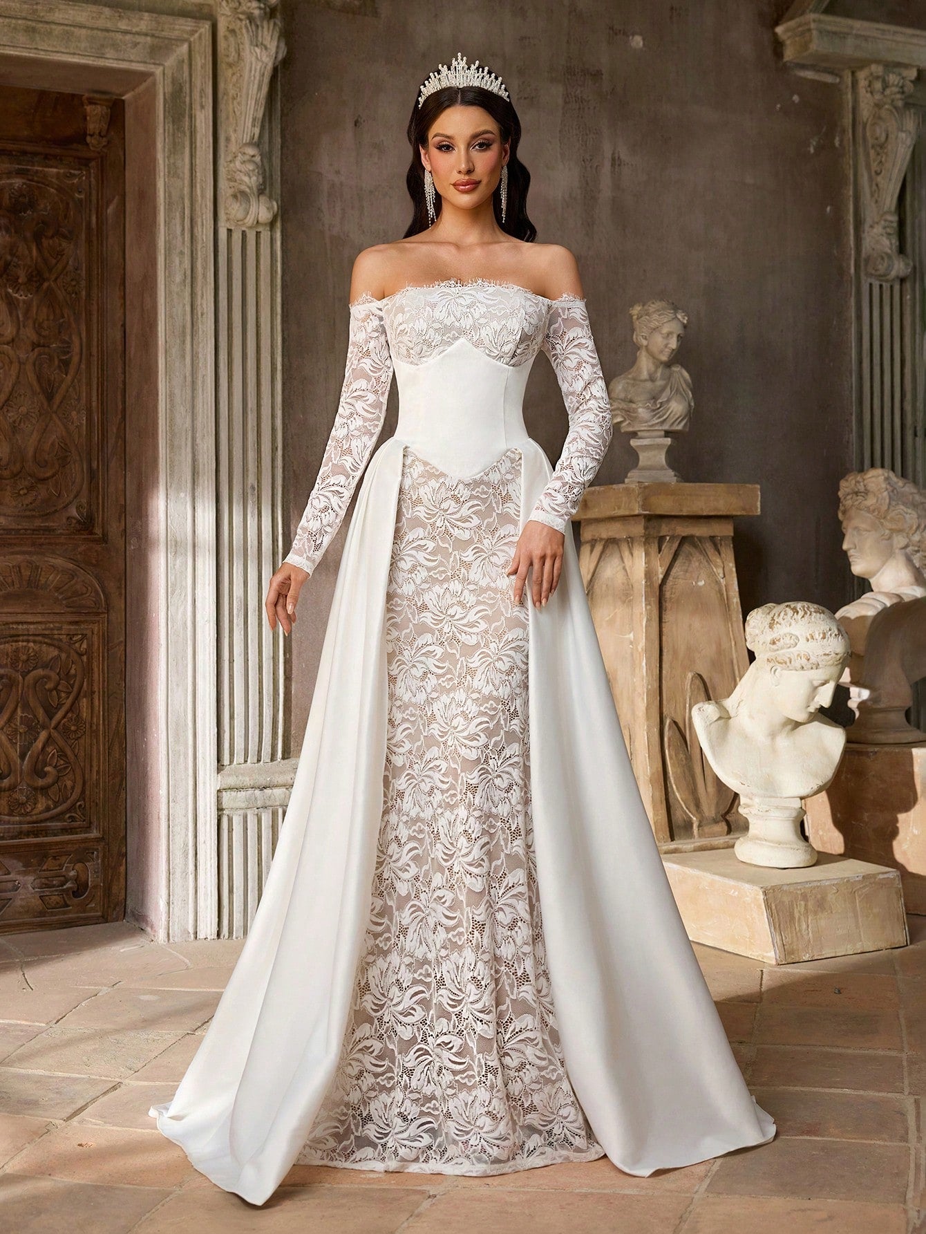 Aureia White Summer Elegant Formal Party Wedding Dress,Luxury French Embroidery Lace Eyelash Collar Boned - image 5