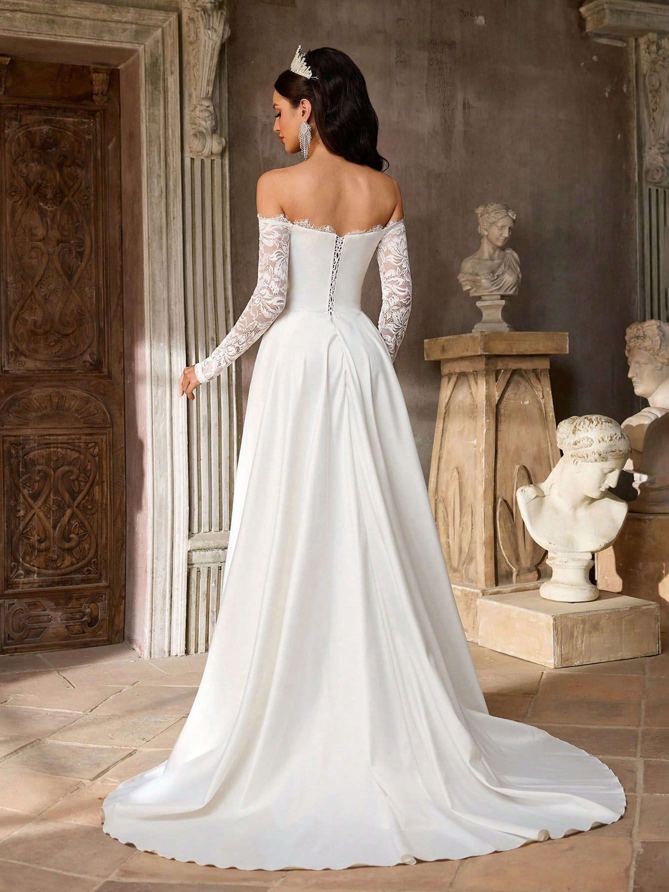 Aureia White Summer Elegant Formal Party Wedding Dress,Luxury French Embroidery Lace Eyelash Collar Boned - image 4
