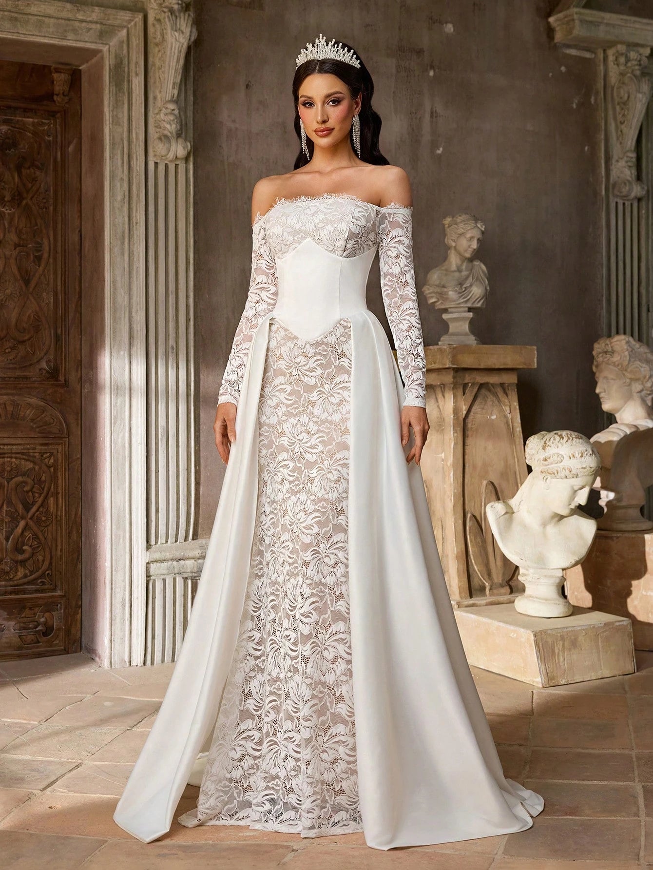 Aureia White Summer Elegant Formal Party Wedding Dress,Luxury French Embroidery Lace Eyelash Collar Boned - image 6