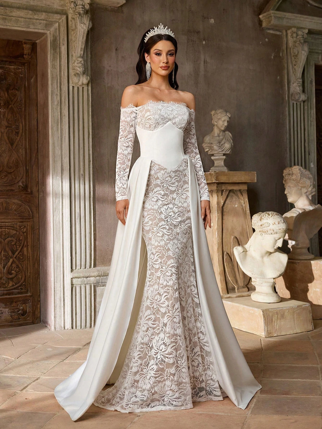 Aureia White Summer Elegant Formal Party Wedding Dress,Luxury French Embroidery Lace Eyelash Collar Boned - image 7