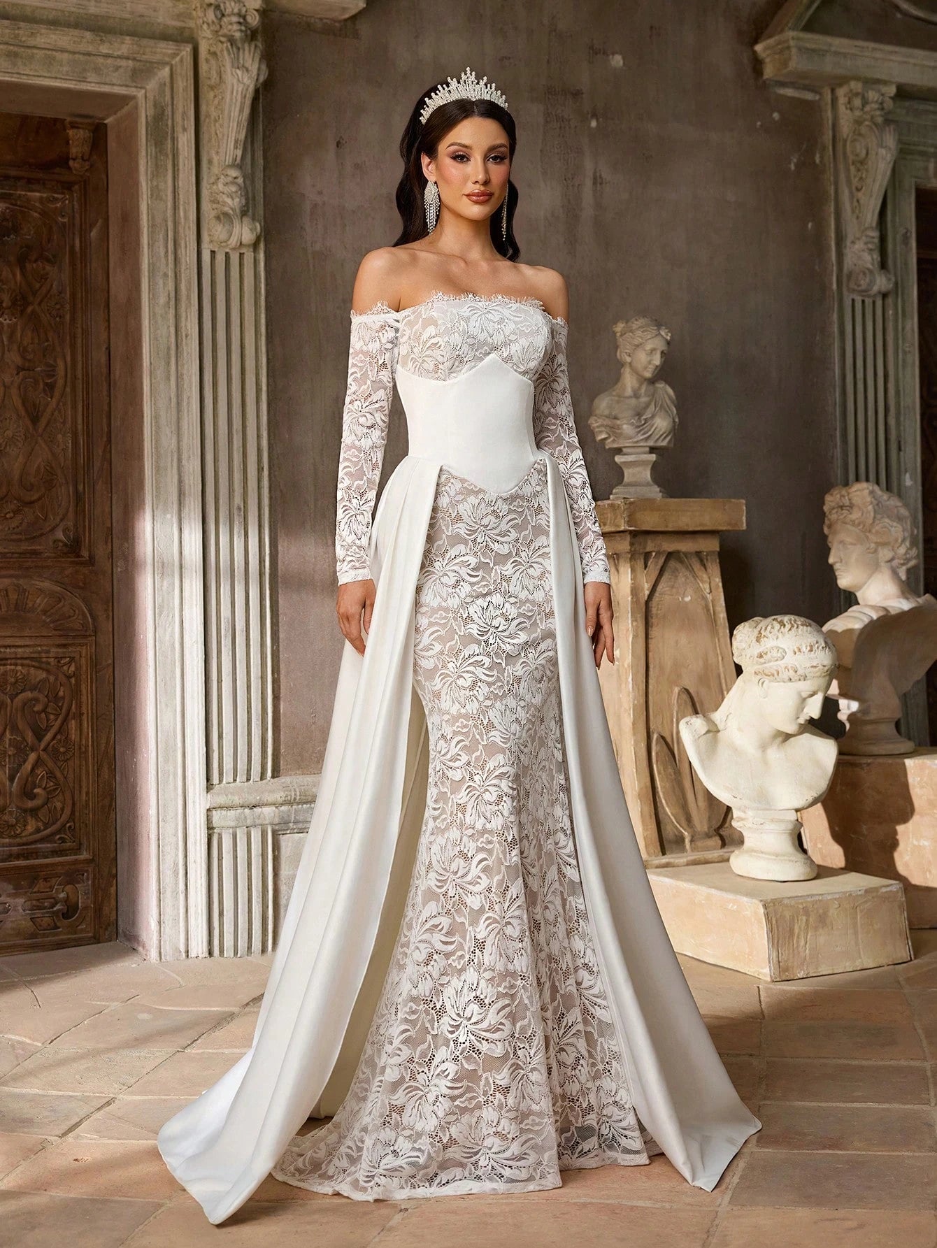 Aureia White Summer Elegant Formal Party Wedding Dress,Luxury French Embroidery Lace Eyelash Collar Boned - image 7