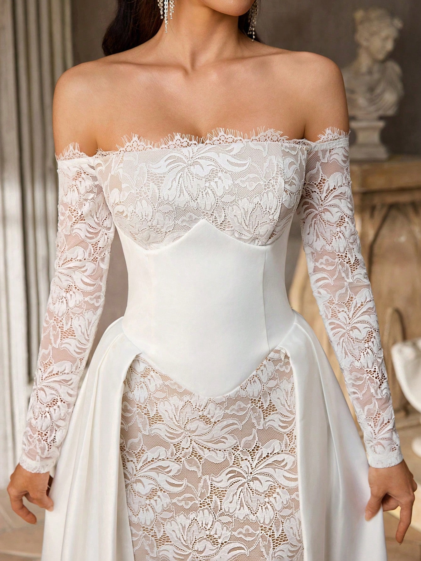 Aureia White Summer Elegant Formal Party Wedding Dress,Luxury French Embroidery Lace Eyelash Collar Boned - image 8