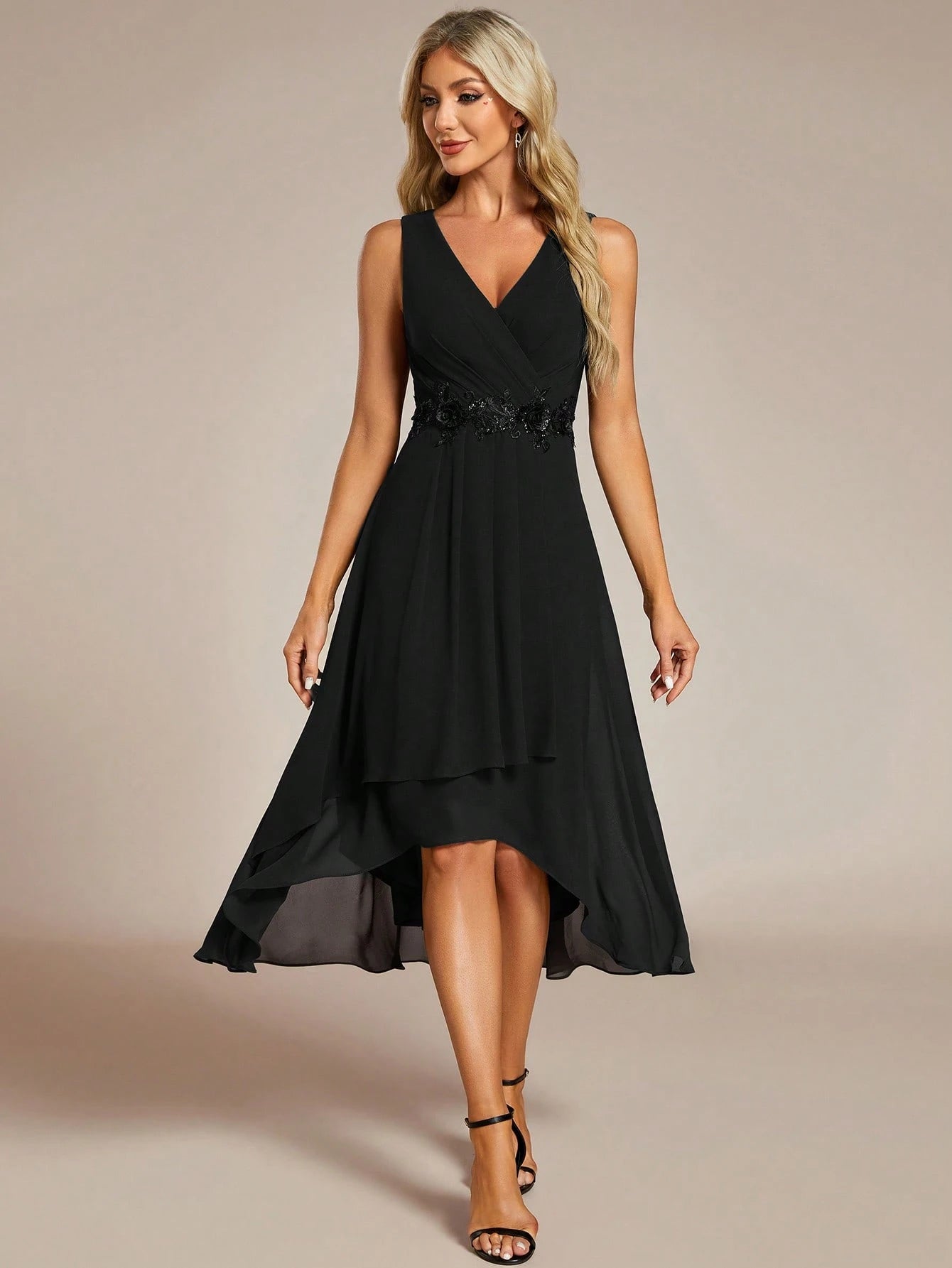 EVERPRETTY Elegant Spring V-Neck Embroidered Chiffon Pleated Navy Blue Bridesmaid Dress, Formal Evening Gown - image 17