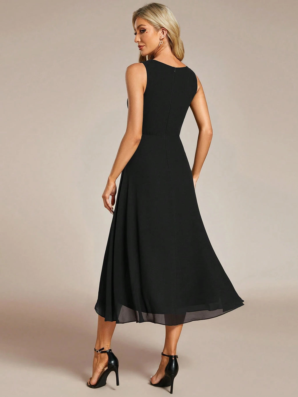 EVERPRETTY Elegant Spring V-Neck Embroidered Chiffon Pleated Navy Blue Bridesmaid Dress, Formal Evening Gown - image 18