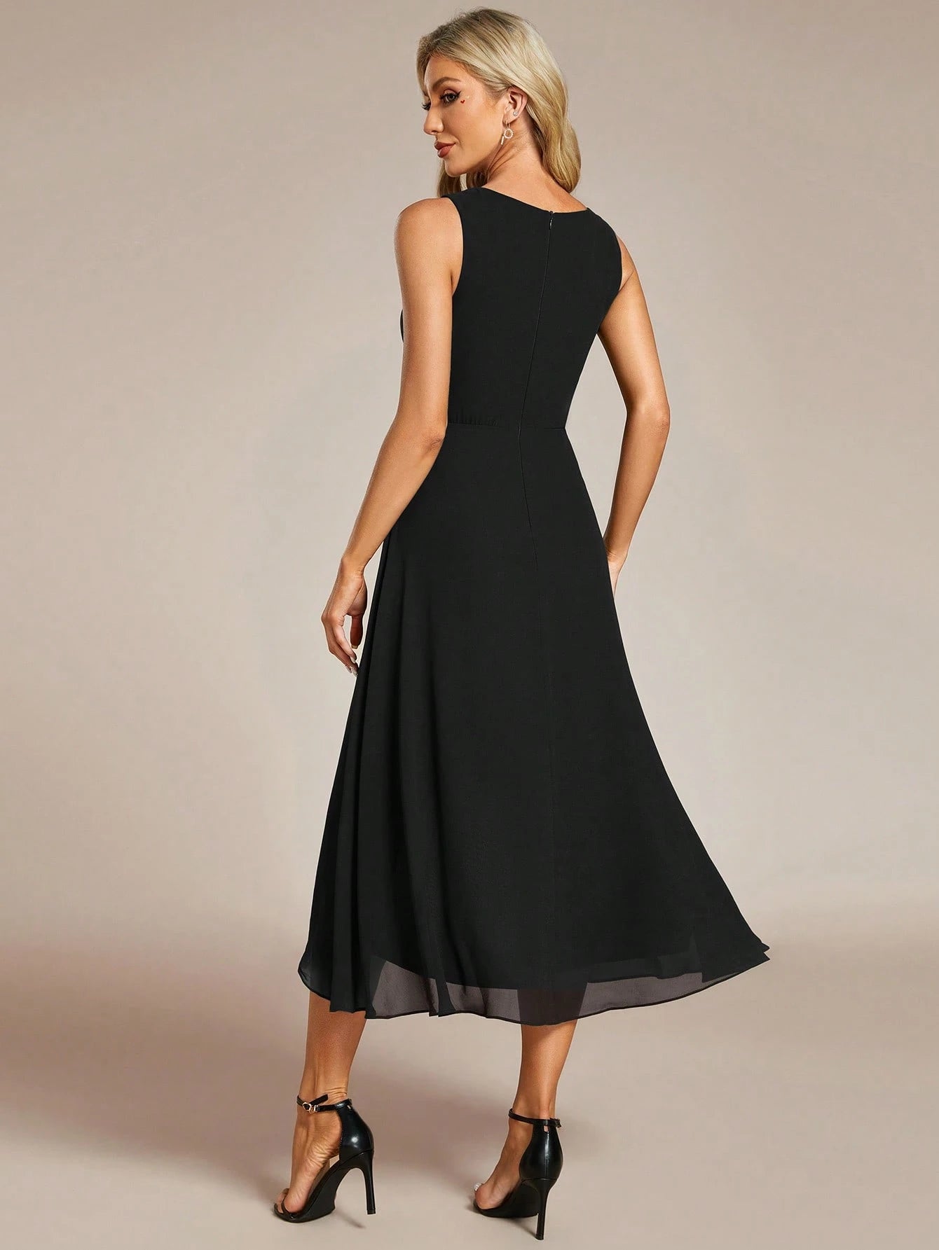 EVERPRETTY Elegant Spring V-Neck Embroidered Chiffon Pleated Navy Blue Bridesmaid Dress, Formal Evening Gown - image 18