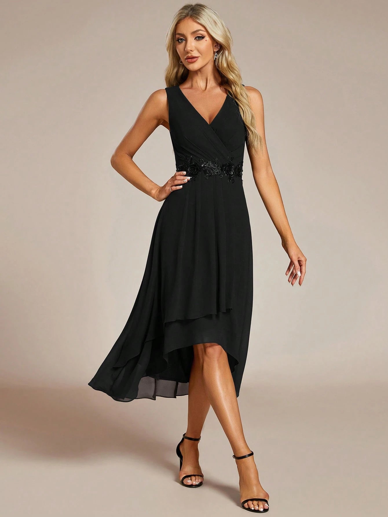 EVERPRETTY Elegant Spring V-Neck Embroidered Chiffon Pleated Navy Blue Bridesmaid Dress, Formal Evening Gown - image 19
