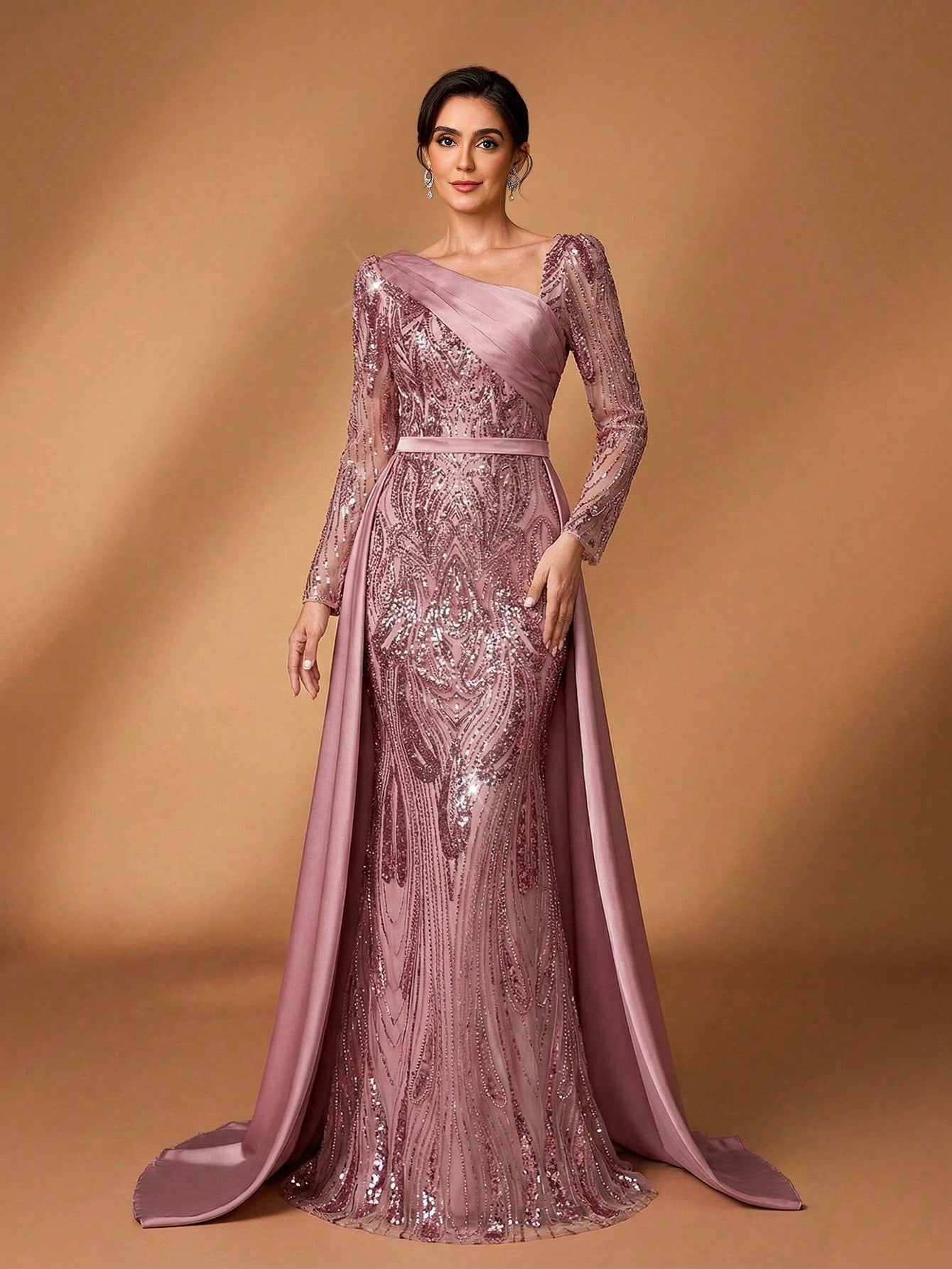 Serin Elegant Navy Blue Winter Formal Evening Wedding Dress,Luxurious Middle Eastern Sequin Mermaid Hem - image 15